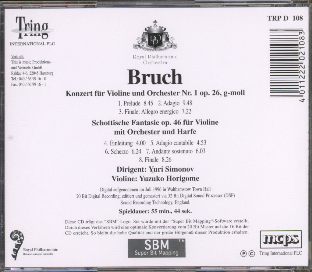 Royal Philharmonic Orchestra ,Yuri Simonov - Bruch - Konzert Fur Violine Und Orchester Nr 1 TRPD108 - Cd