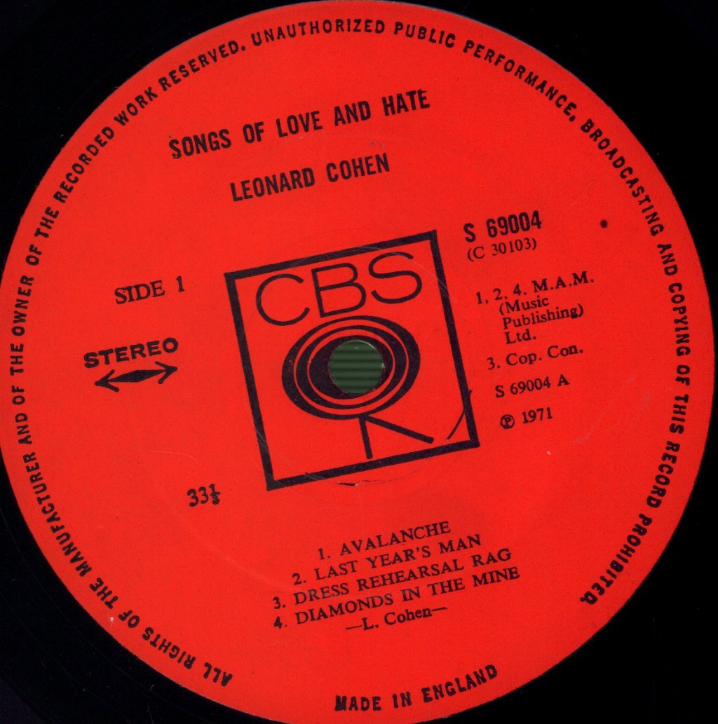 Leonard Cohen - Songs Of Love And Hate - Lp