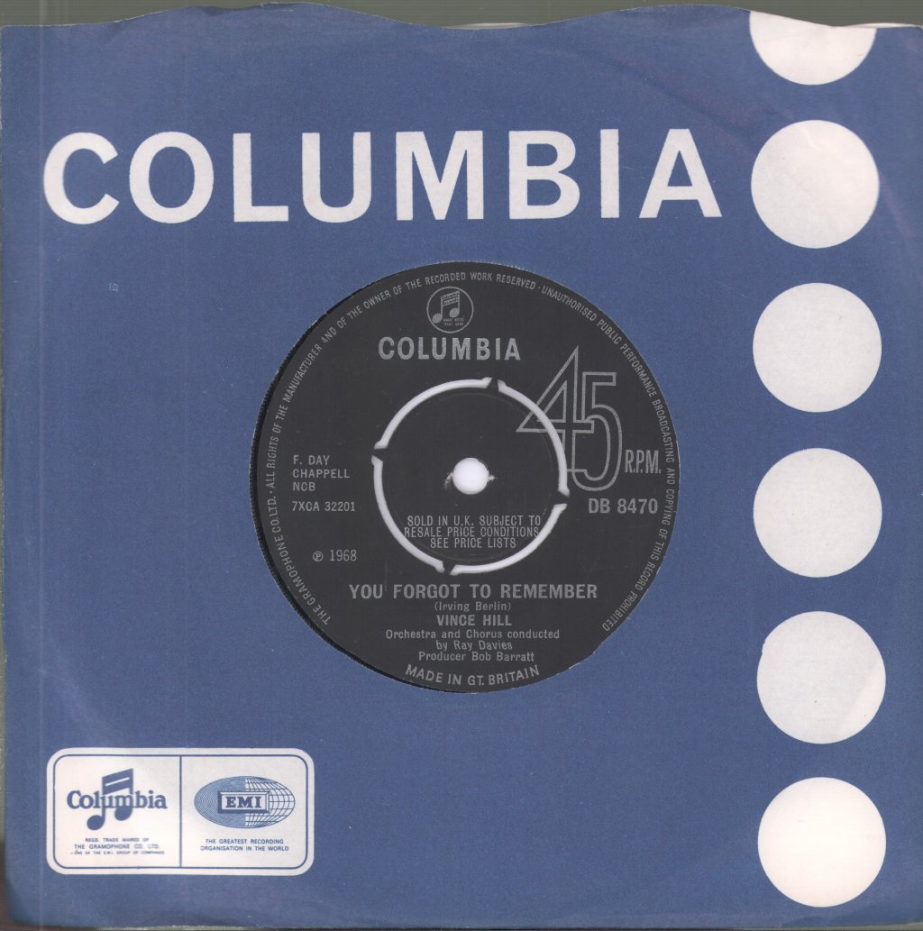 Vince Hill - You Forgot To Remember - 7 Inch