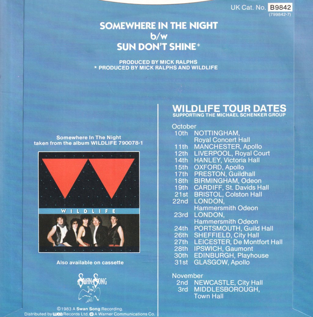 Wildlife (80'S Group) - Somewhere In The Night - 7 Inch