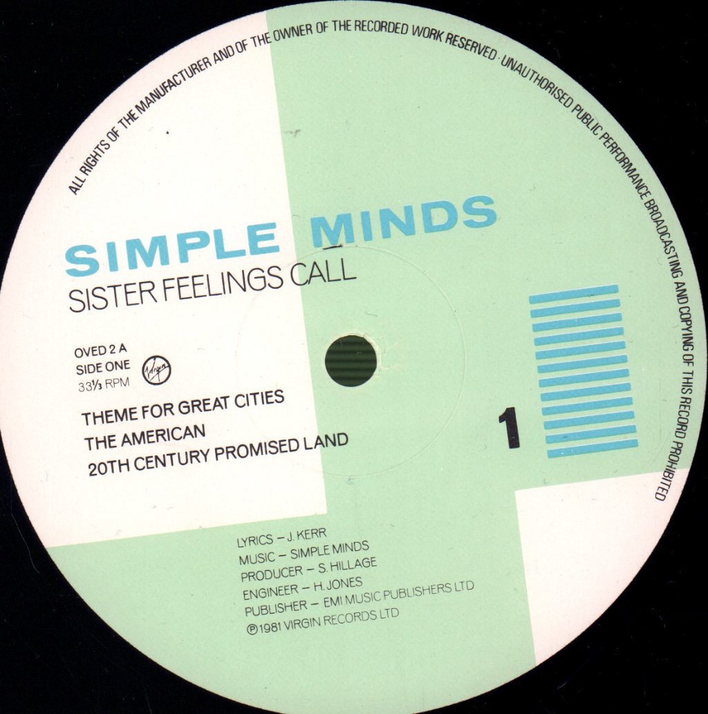 Simple Minds - Sister Feelings Call - Lp