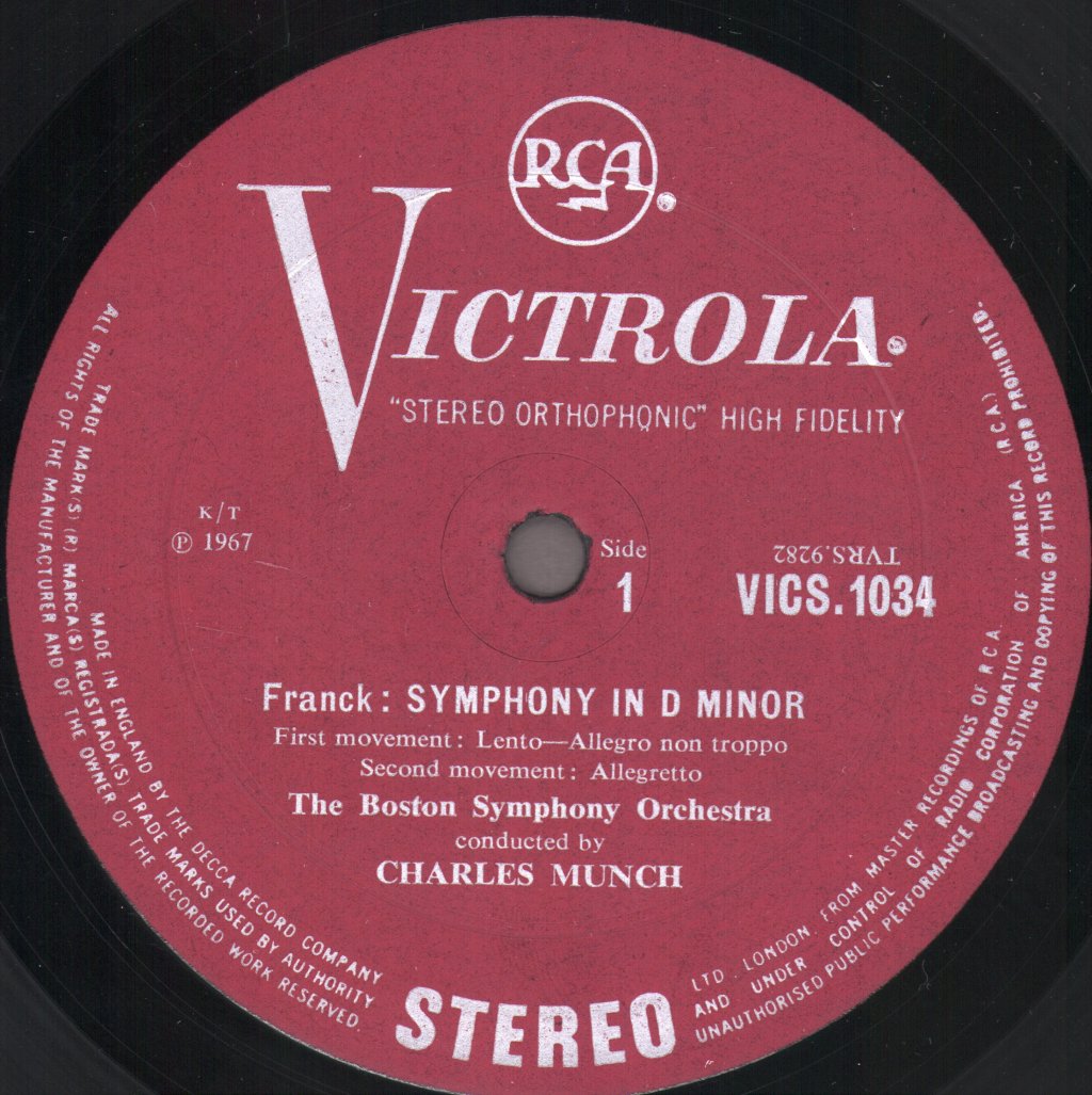 Charles Munch / Boston Symphony Orchestra - Franck - Symphony In D Minor / Debussy - Prélude À L'Après-Midi D'Un Faune - Lp