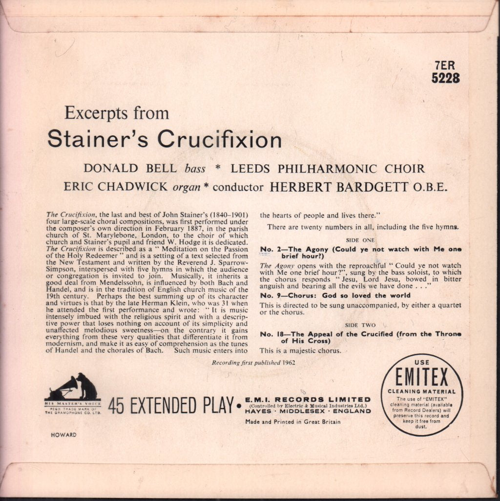 Leeds Philharmonic Choir - Excerpts from Stainer's Crucifixion - 7 Inch