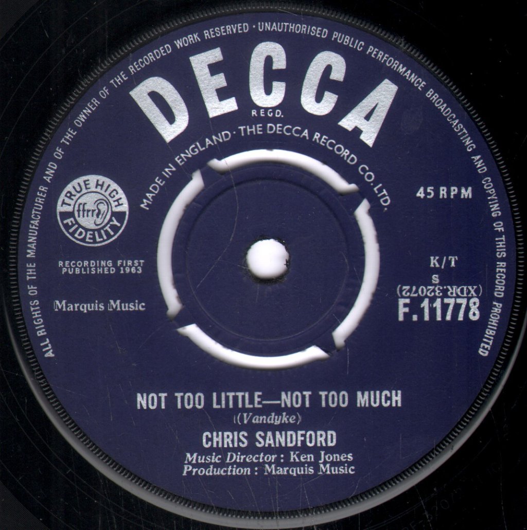 Chris Sandford - Not Too Little Not Too Much - 7 Inch