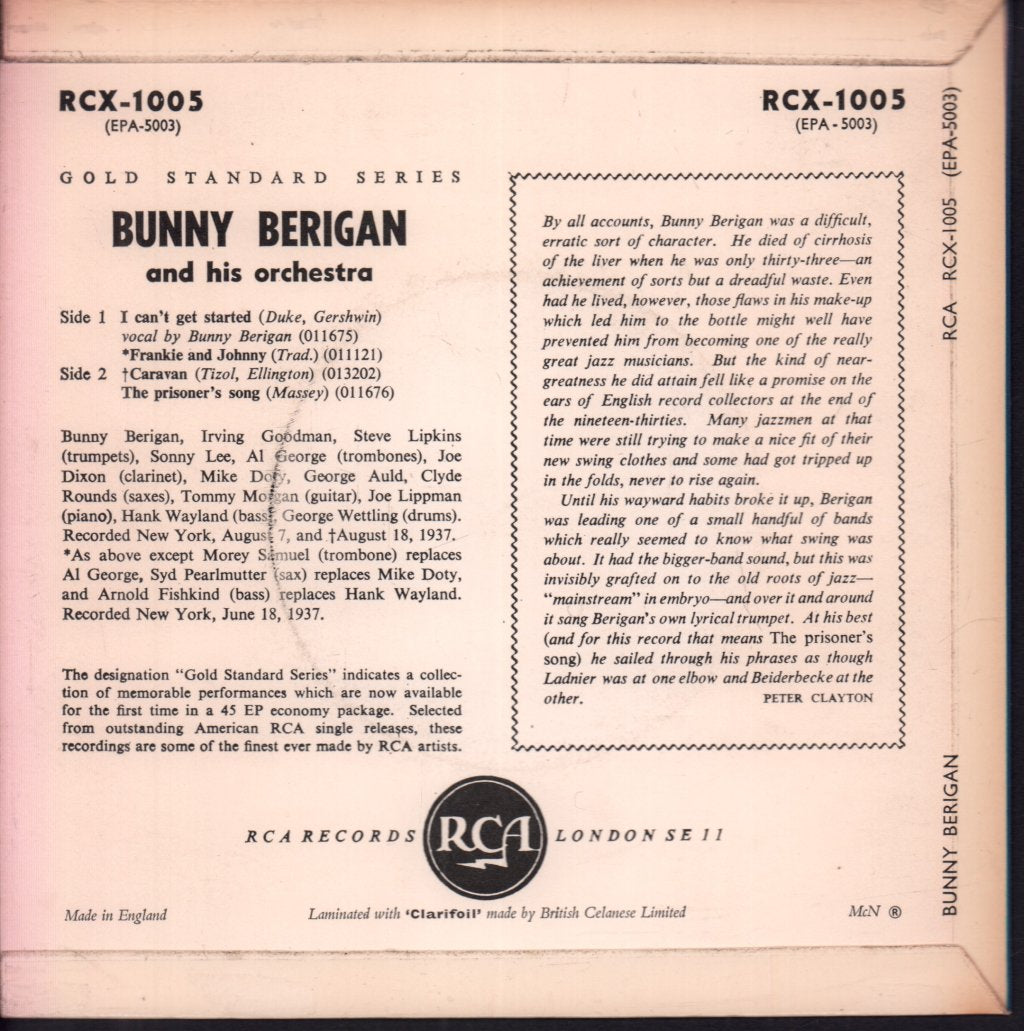 Bunny Berigan And His Orchestra - Bunny Berigan - 7 Inch