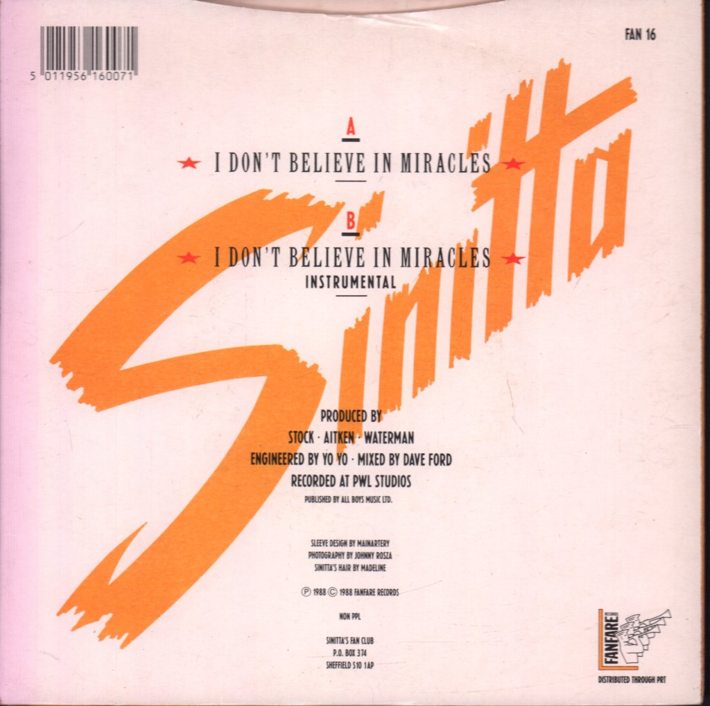 Sinitta - I Don't Believe In Miracles - 7 Inch