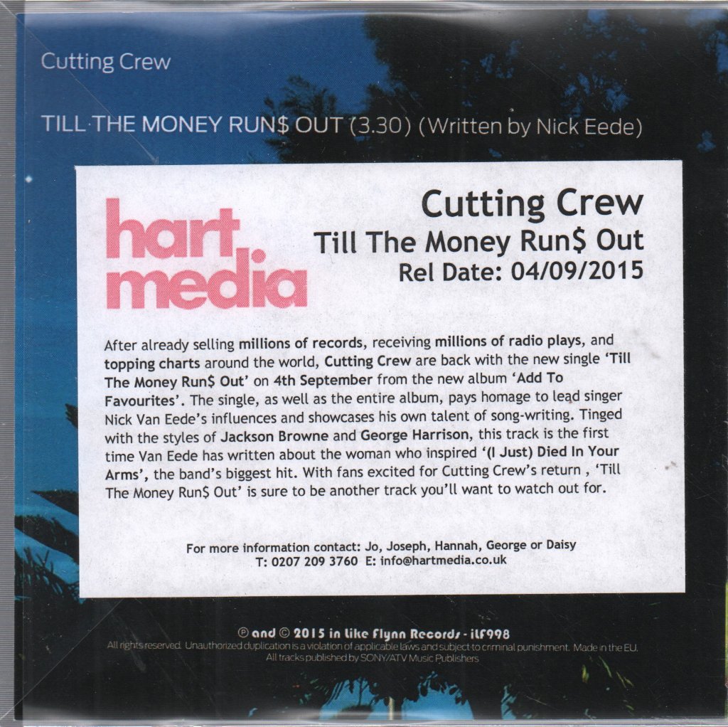 Cutting Crew - Till The Money Run$ Out - Cdr