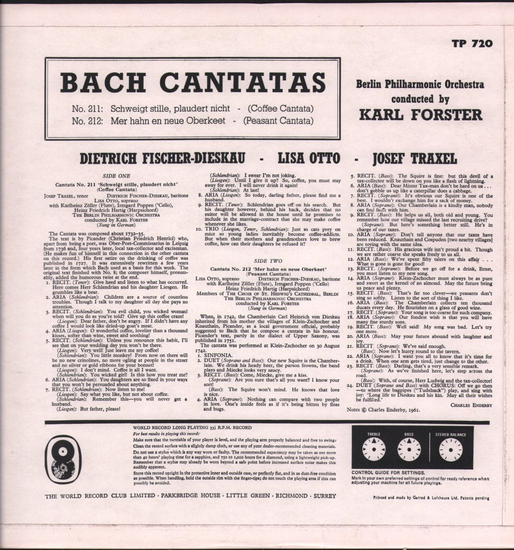 Dietrich Fischer-Dieskau / Berlin Philharmonic Orchestra / Karl Forster - Bach Cantatas - Lp