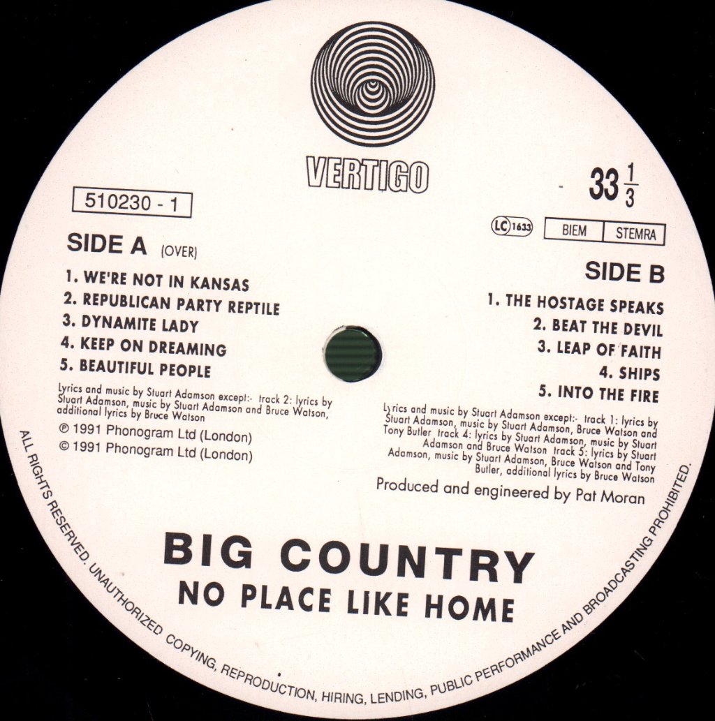Big Country - No Place Like Home - Lp