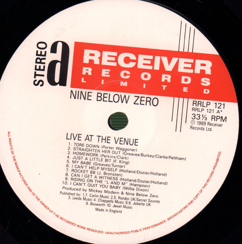 Nine Below Zero - Live At The Venue - Lp
