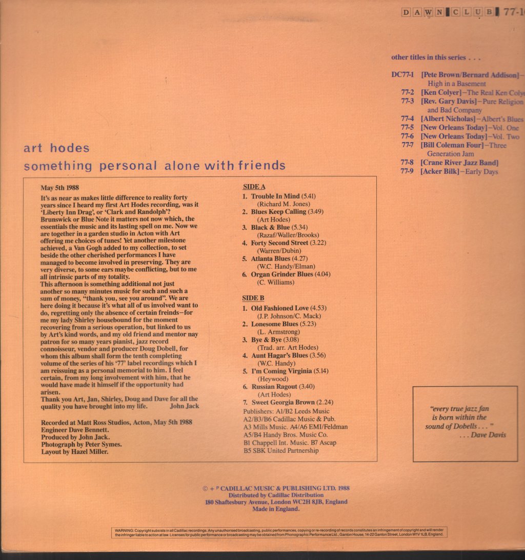 Art Hodes - Something Personal Alone With Friends - Lp