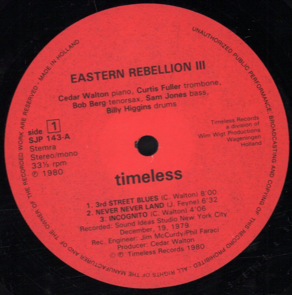 Cedar Walton With Curtis Fuller, Bob Berg, Sam Jones And Billy Higgins - Eastern Rebellion 3 - Lp