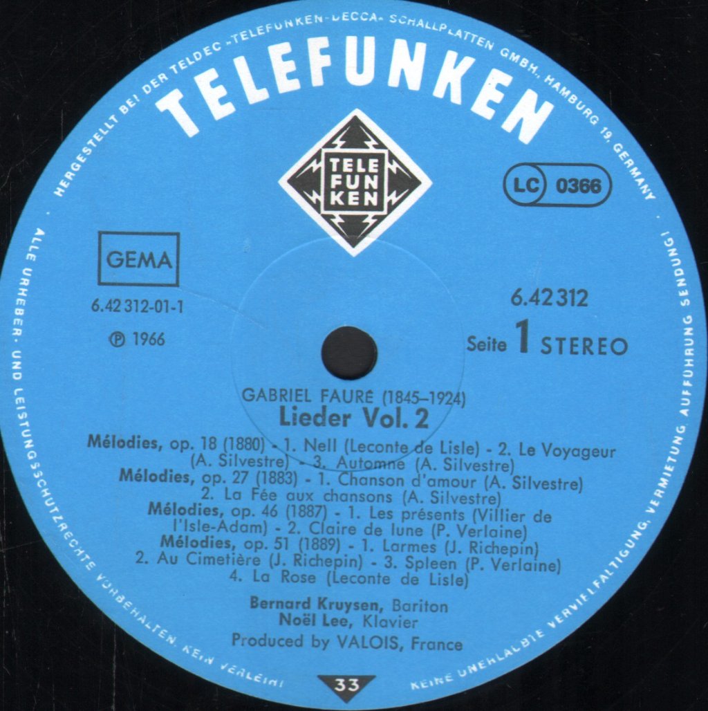 Bernard Kruysen / Noel Lee - Faure - Lieder Vol.2 - Melodies - Lp