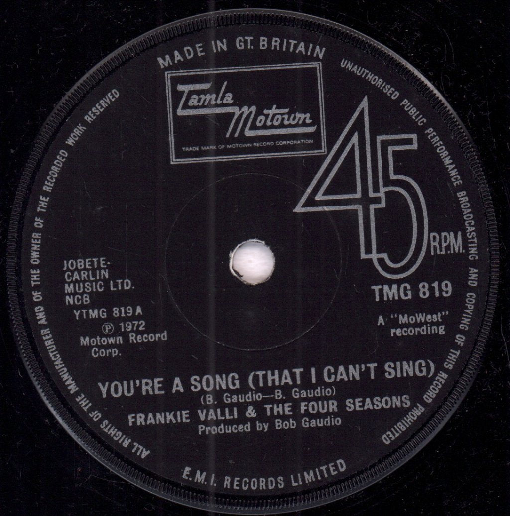 Frankie Valli And The Four Seasons - You're A Song - 7 Inch
