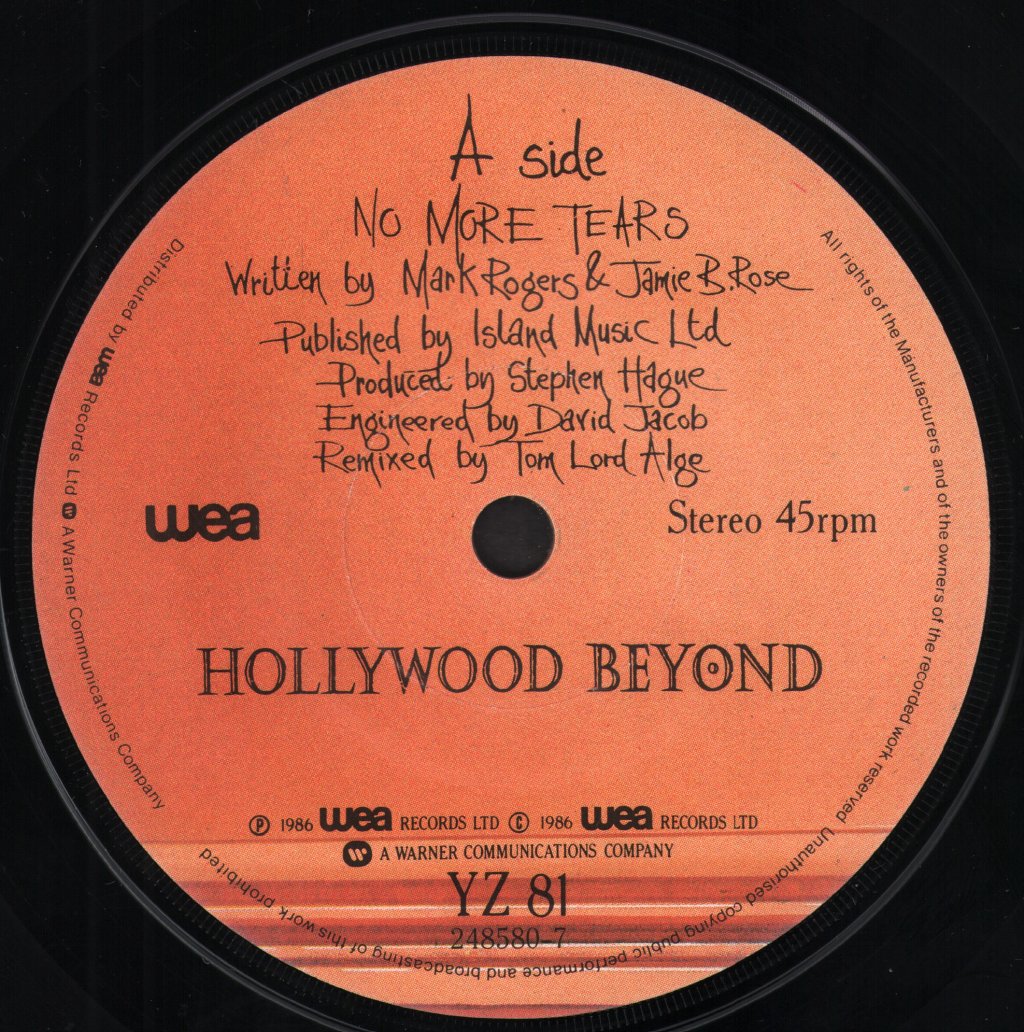 Hollywood Beyond - No More Tears - 7 Inch