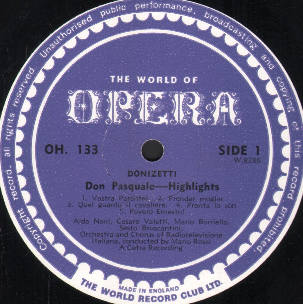 Italian Radio Orchestra / Mario Rossi / Alda Noni / Cesare Valletti / Armando Benzi - Donizetti - Don Pasquale Highlights - Lp