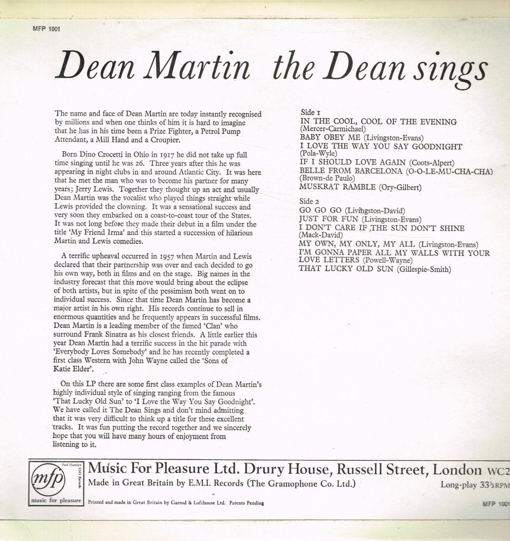 Dean Martin - Dean Sings - Lp