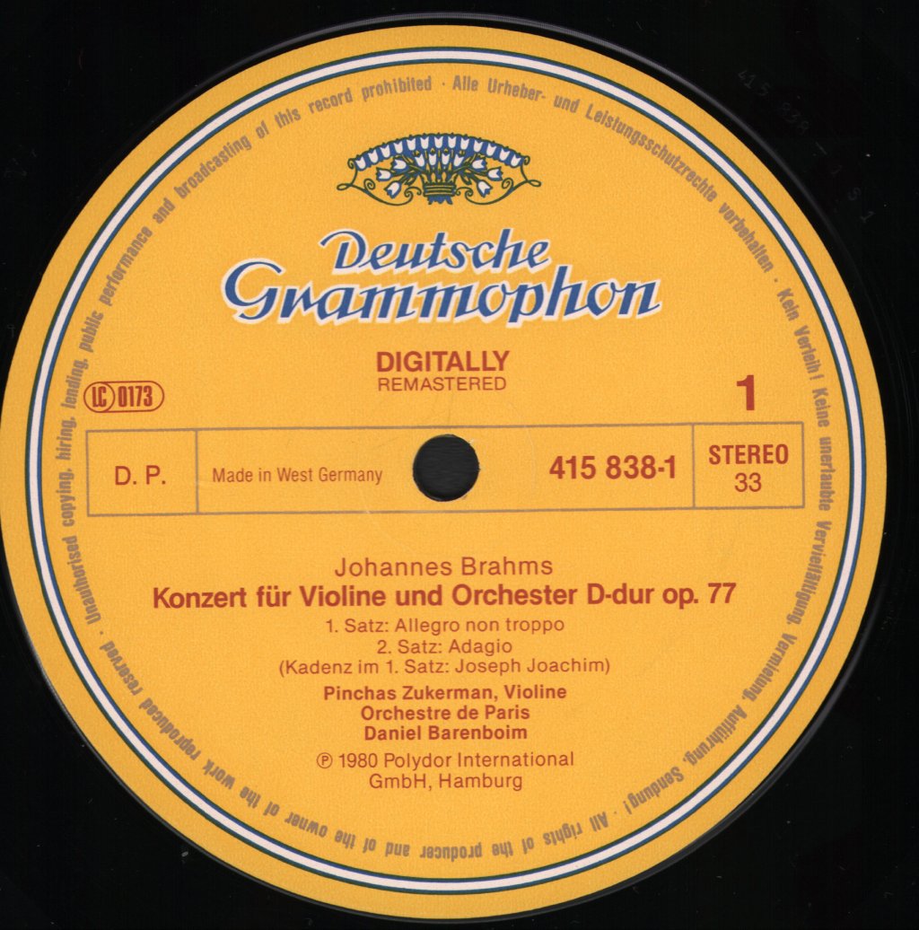 Pinchas Zukerman / Daniel Barenboim - Johannes Brahms - Violin Concerto / Sonata No.2 - Lp