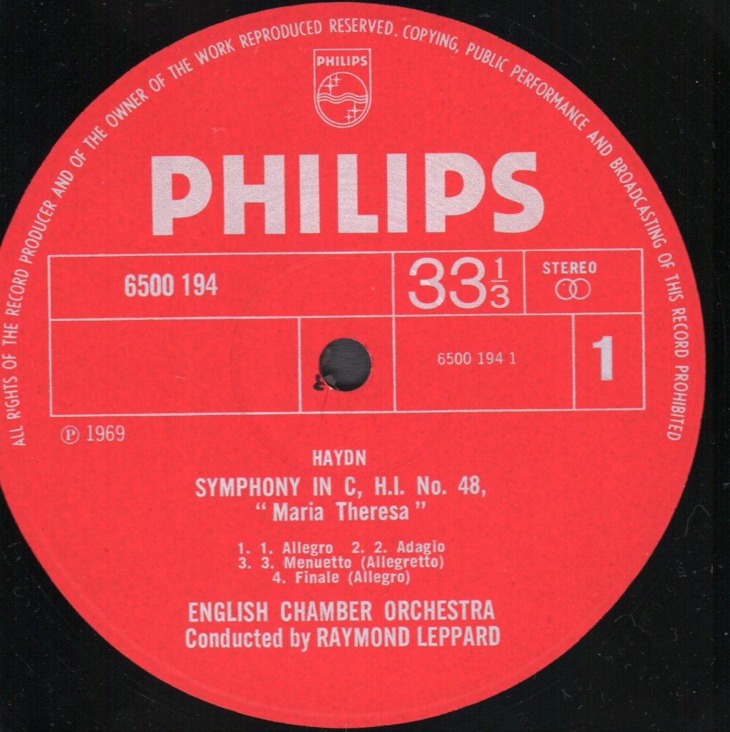 Raymond Leppard / English Chamber Orchestra - Haydn - Symphonies No. 48 "Maria Theresa" And No. 70 - Lp