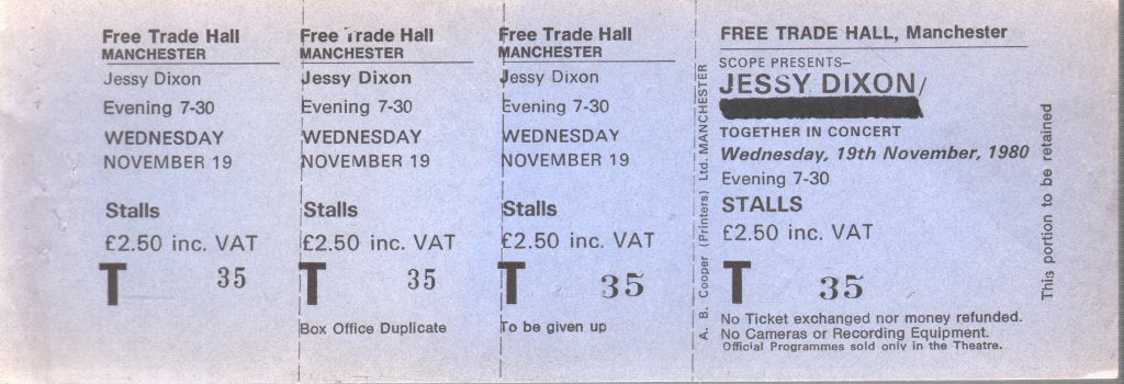 Jessy Dixon/Nutshell - Free Trade Hall Manchester 11Th Sept 1978 - Ticket