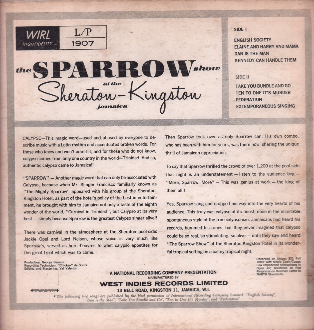 Mighty Sparrow - Sparrow Show At The Sheraton Kingston - Lp