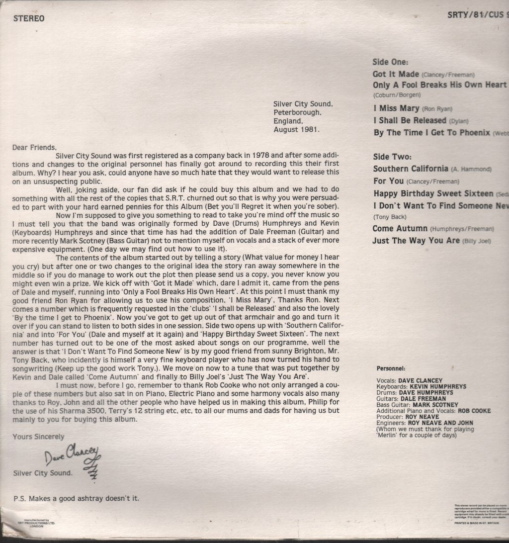 Silver City Sound - Yours Sincerely - Lp