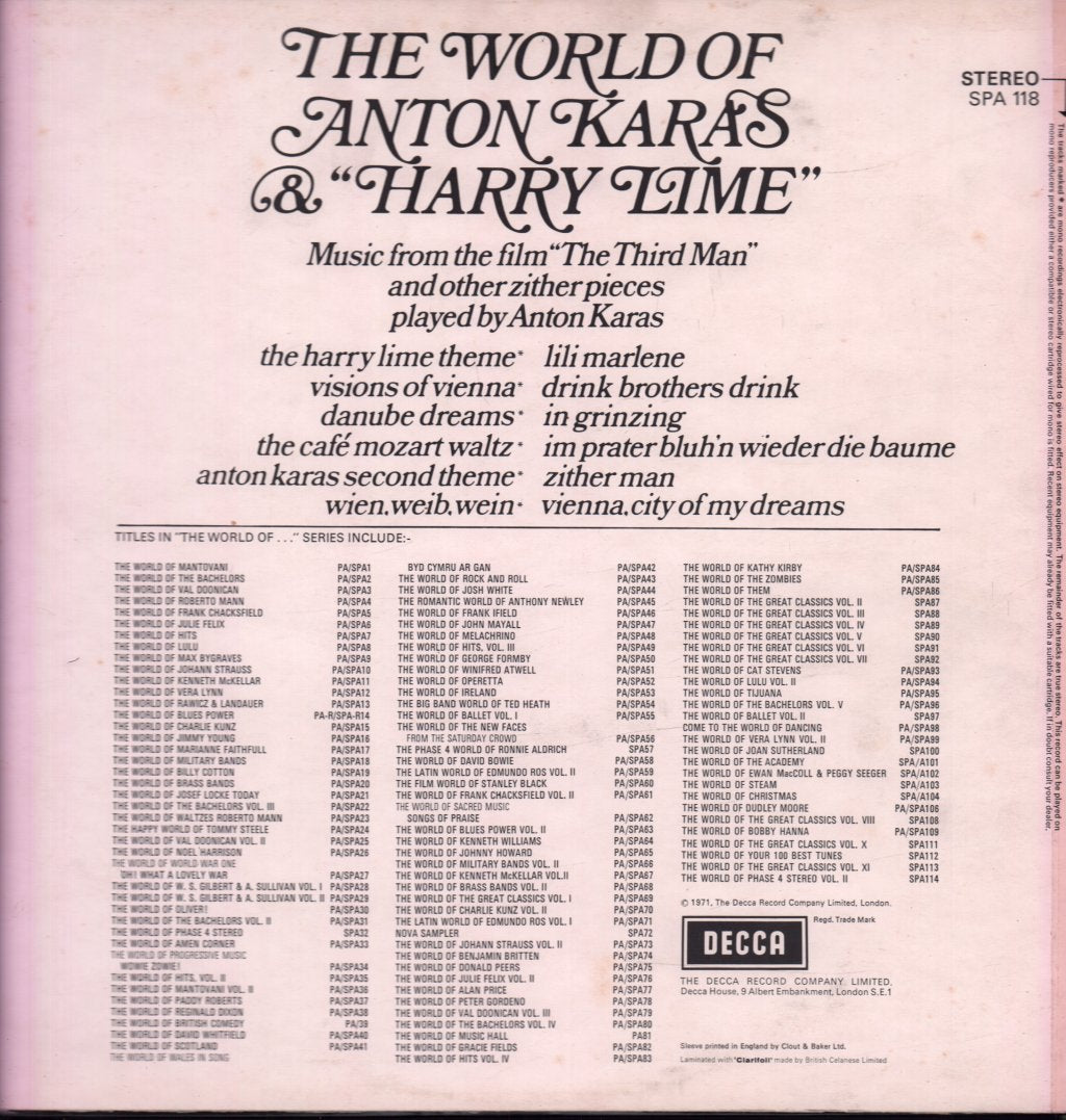 Anton Karas - World Of Anton Karas And Harry Lime - Lp
