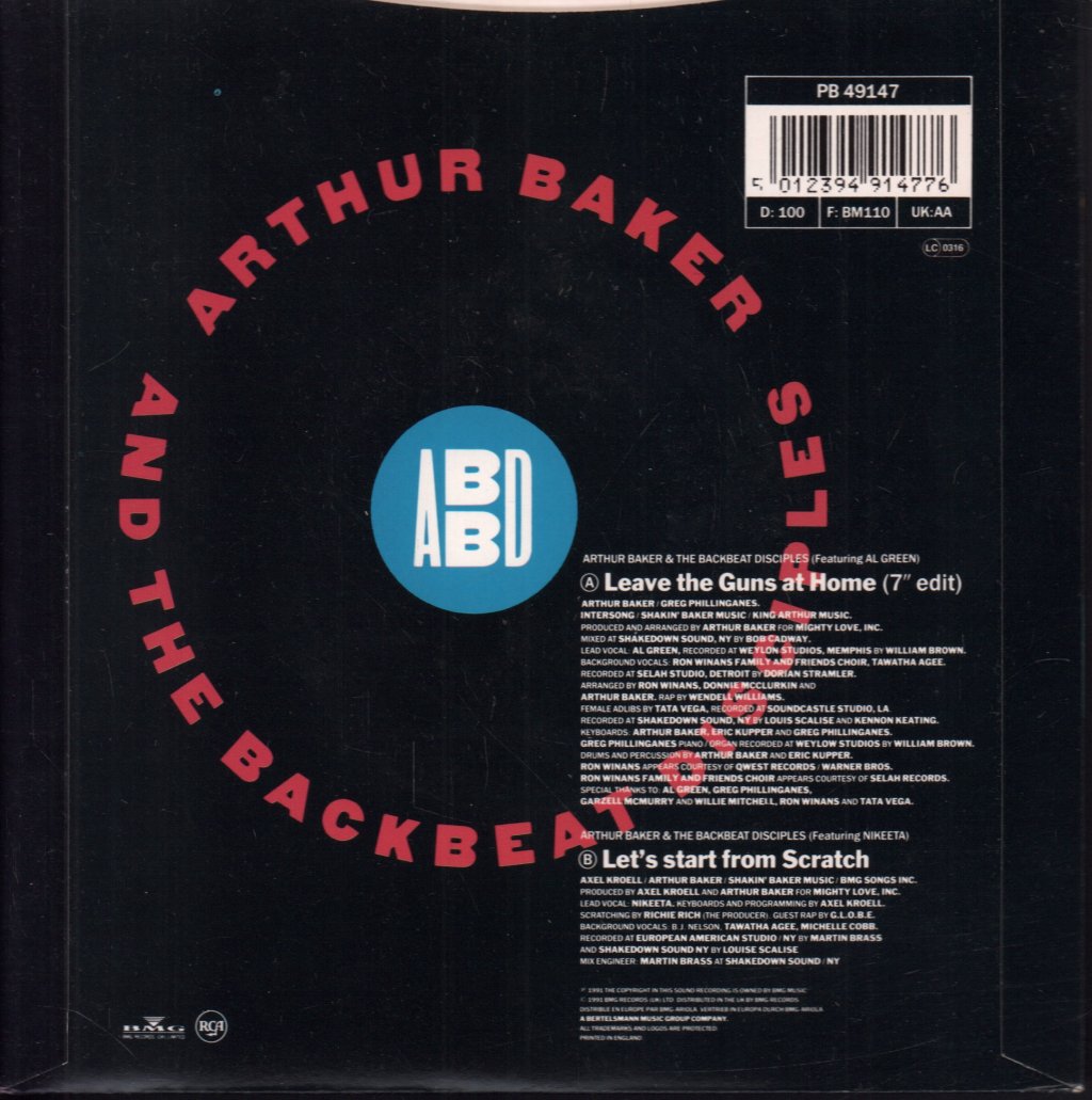 Arthur Baker And The Backbeat Disciples Feat Al Green - Leave The Guns At Home - 7 Inch