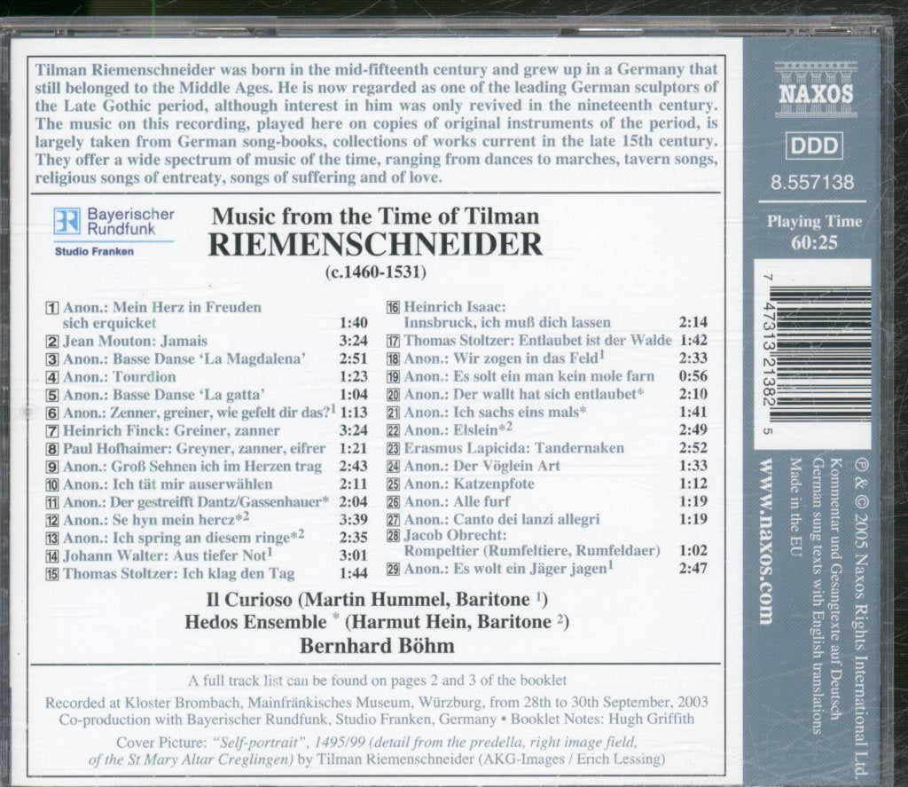 Il Curioso • Hedos Ensemble • Bernhard Böhm - Music From The Time Of Tilman Riemenschneider - Cd