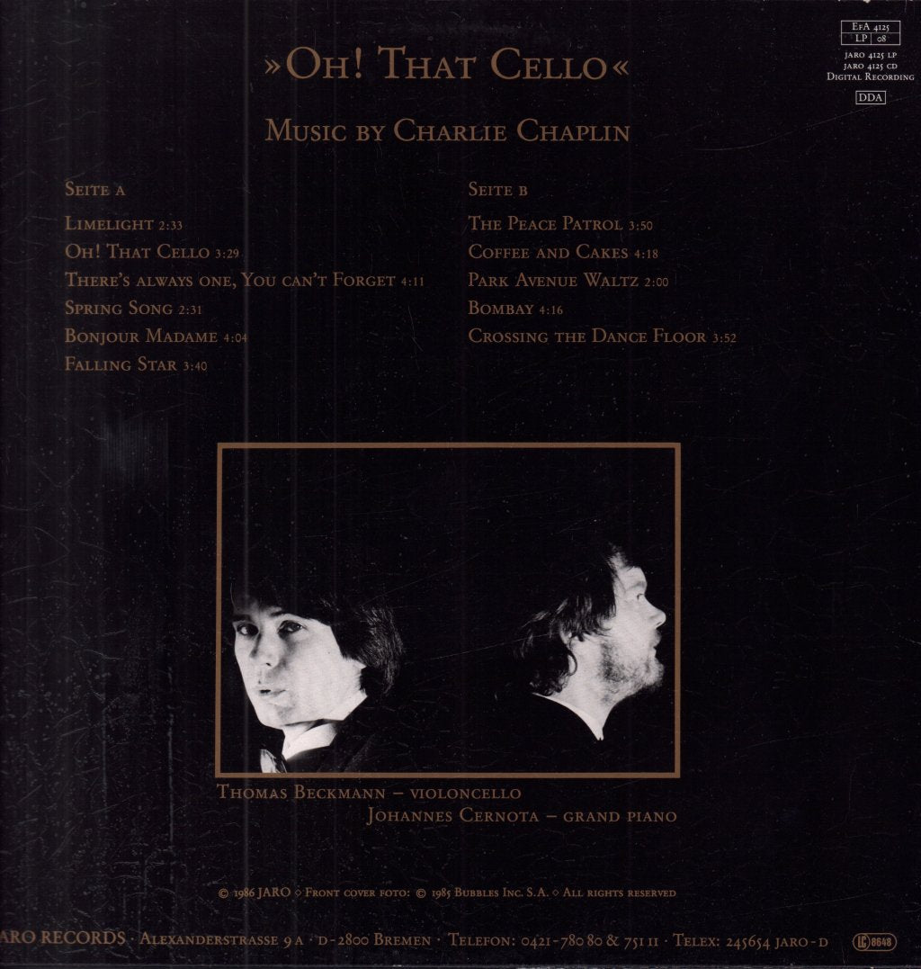 Thomas Beckman/Johannes Cernota - Oh That Cello Music By Charlie Chaplin - Lp