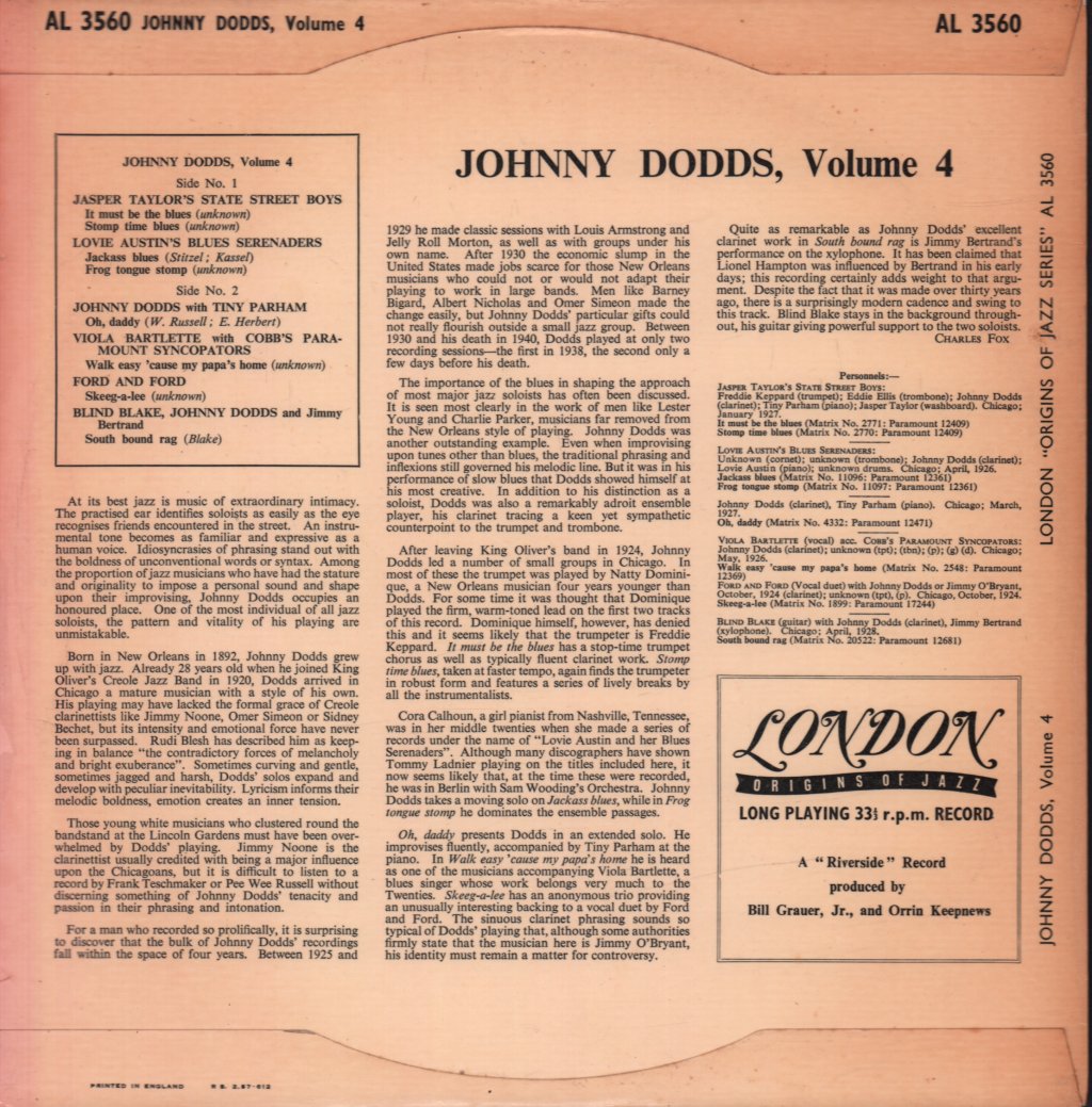 Johnny Dodds - Volume 4 - 10 Inch