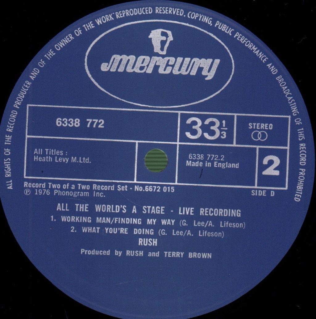 Rush - All The World's A Stage - Double Lp