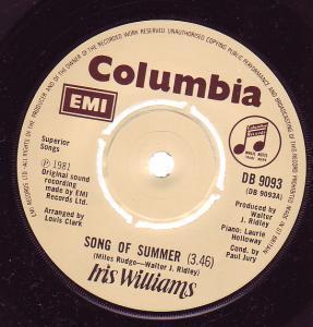 Iris Williams - Song Of Summer - 7 Inch
