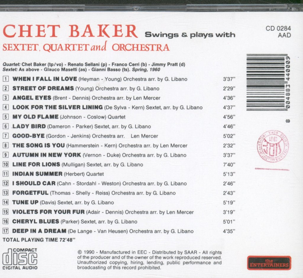Chet Baker - Sings & Plays With Sextet, Quartet And Orchestra - Cd