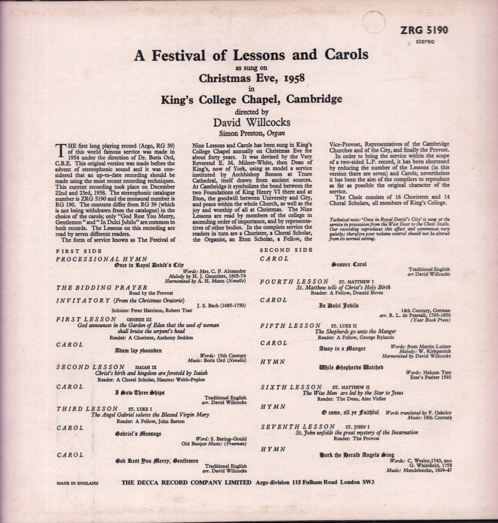 David Willcocks - A Festival Of Lessons And Carols - Lp