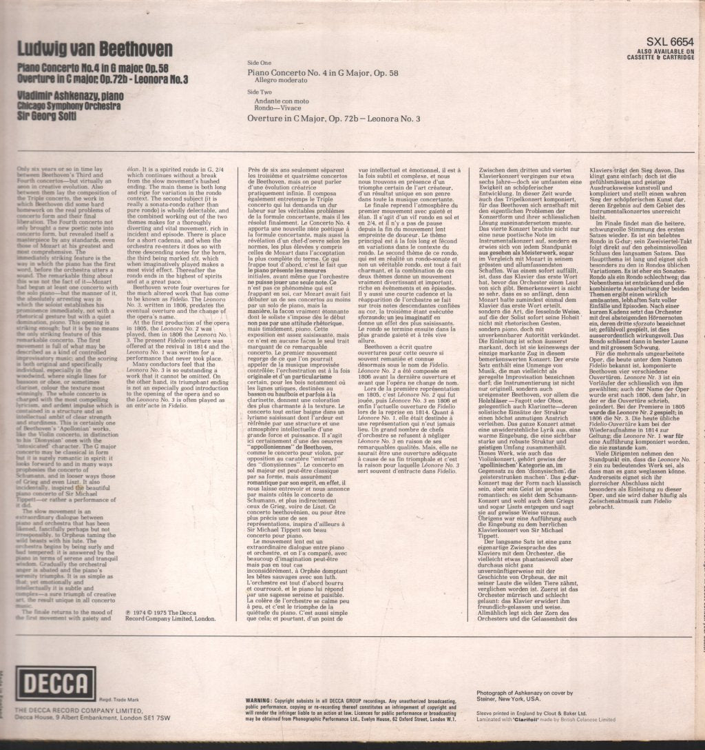 Vladimir Ashkenazy / Georg Solti / Chicago Symphony Orchestra - Beethoven - Piano Concerto No.4 / Leonora No.3 Overture - Lp