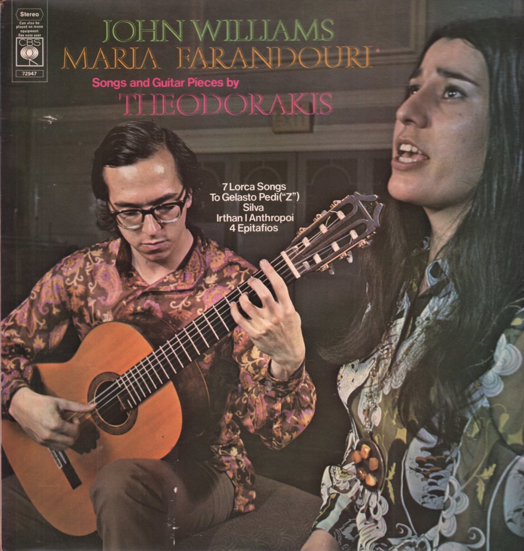 john williams maria farandouri - Songs And Guitar Pieces By Theodorakis - Lp