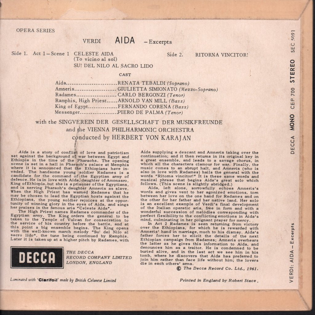 Herbert Von Karajan - Verdi Aida Excerts - 7 Inch