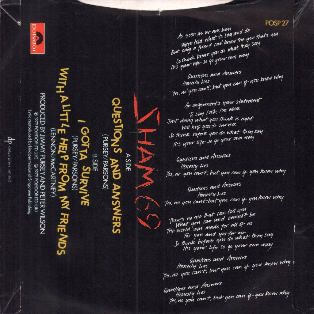 Sham 69 - Questions And Answers - 7 Inch