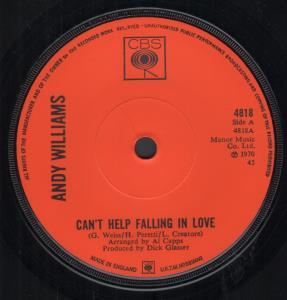 Andy Williams - Can't Help Falling In Love - 7 Inch