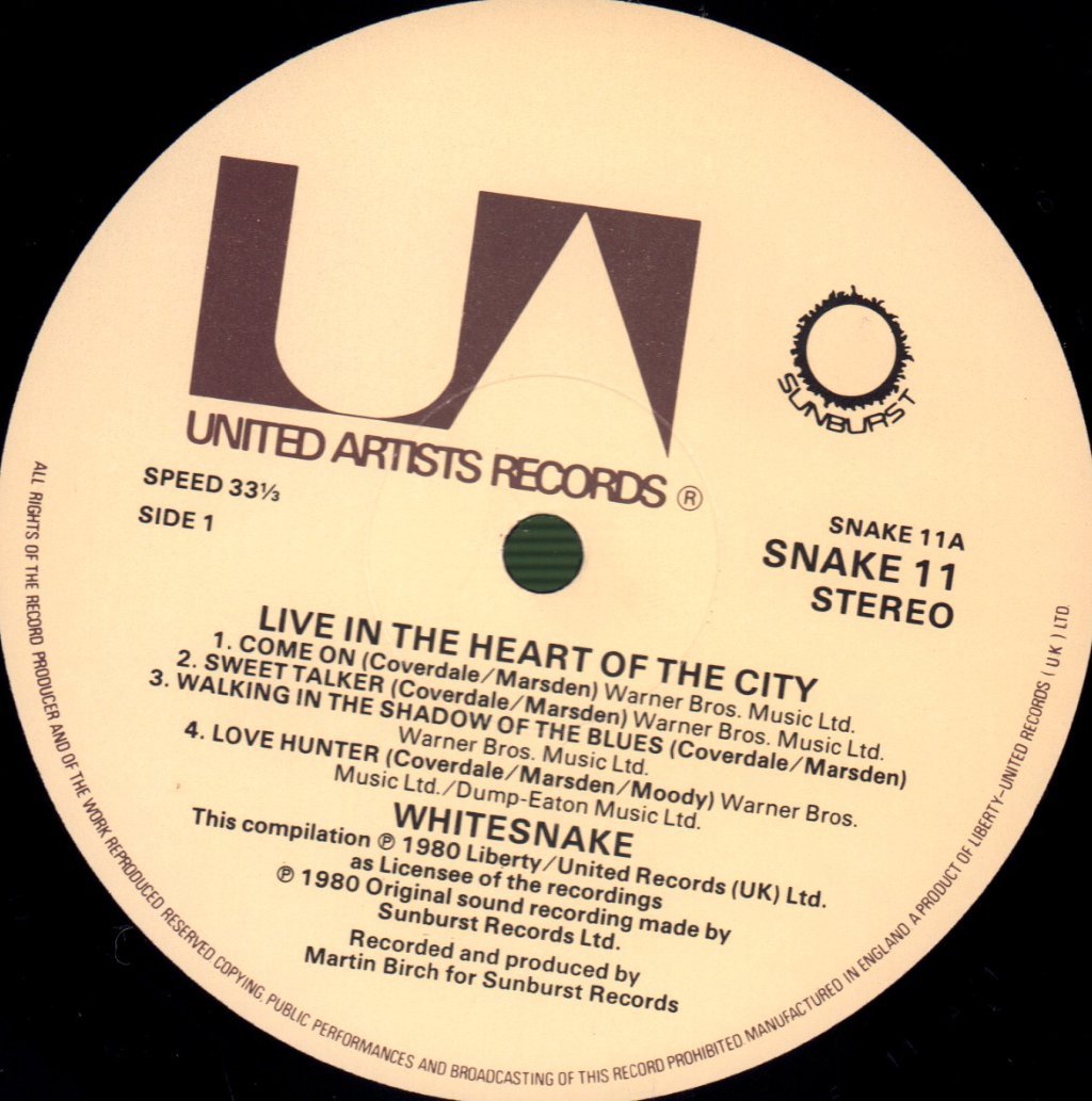 Whitesnake - Live In The Heart Of The City - Double Lp