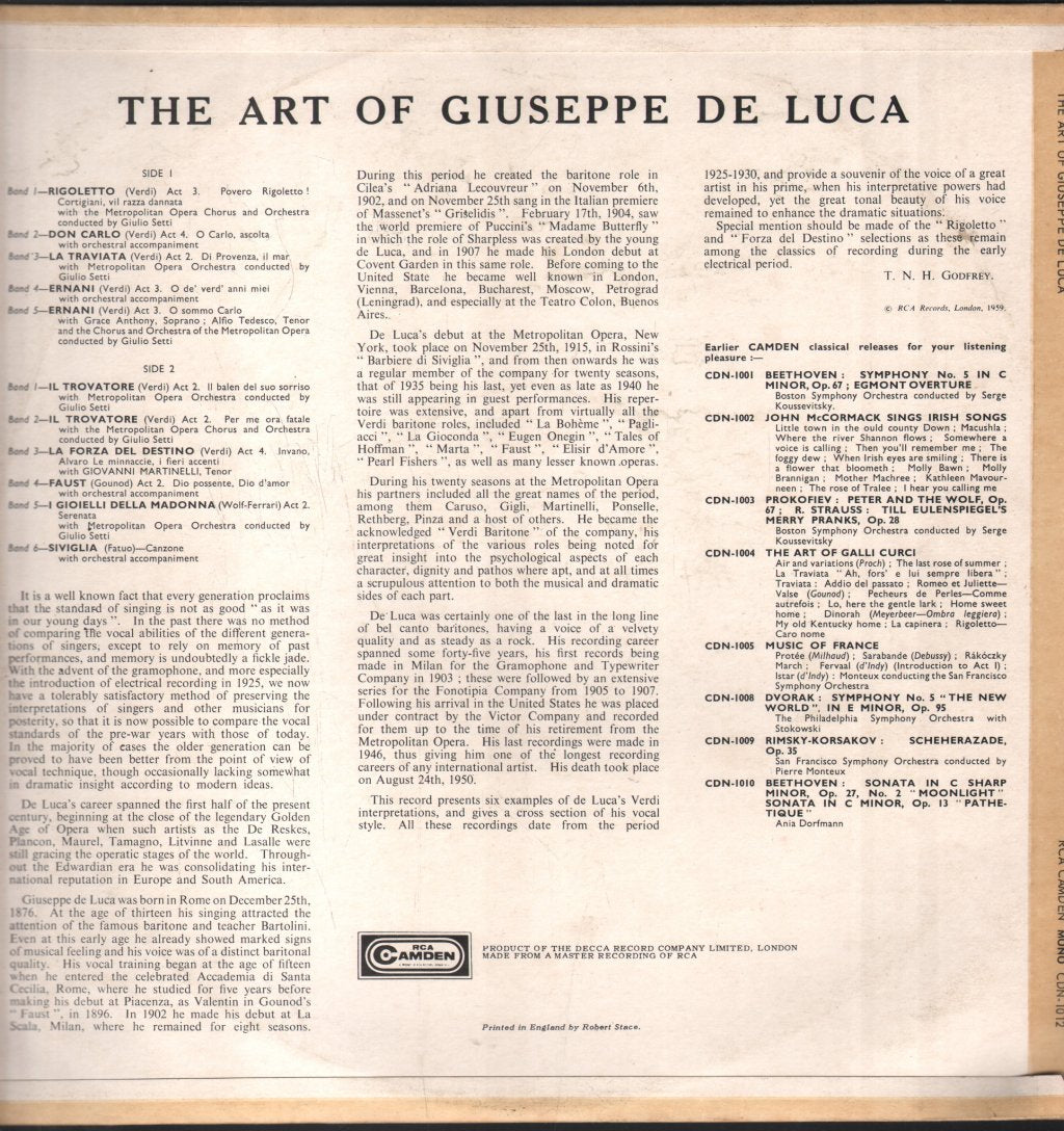 Giuseppe De Luca - Art Of Giuseppe De Luca - Lp