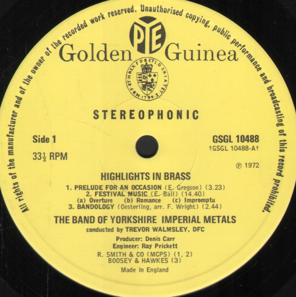 Band Of Yorkshire Imperial Metals - Highlights In Brass - Lp