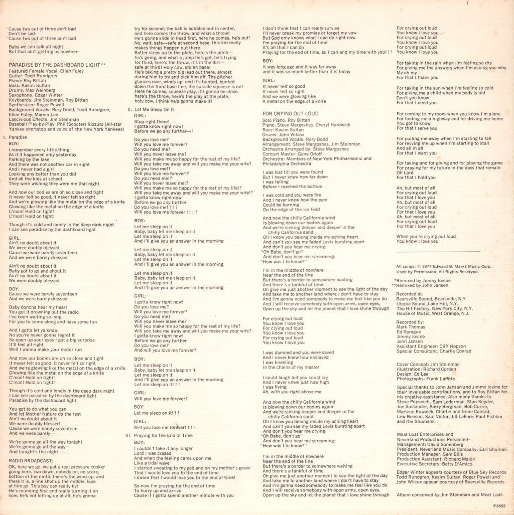 Meat Loaf - Bat Out Of Hell - Lp