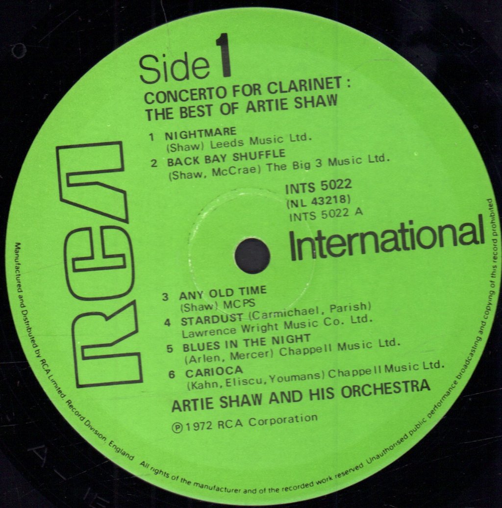 Artie Shaw - Concerto For Clarinet - Lp
