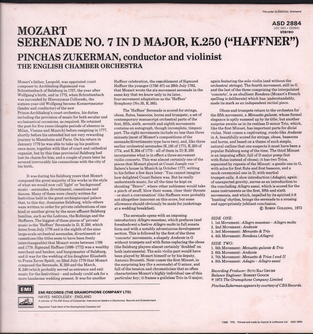 Pinchas Zukerman / English Chamber Orchestra - Mozart "Haffner" Serenade - Lp