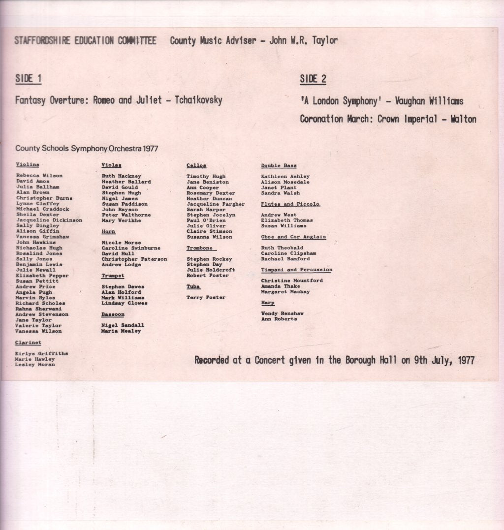 staffordshire county schools orchestra - staffordshire county schools orchestra - Lp