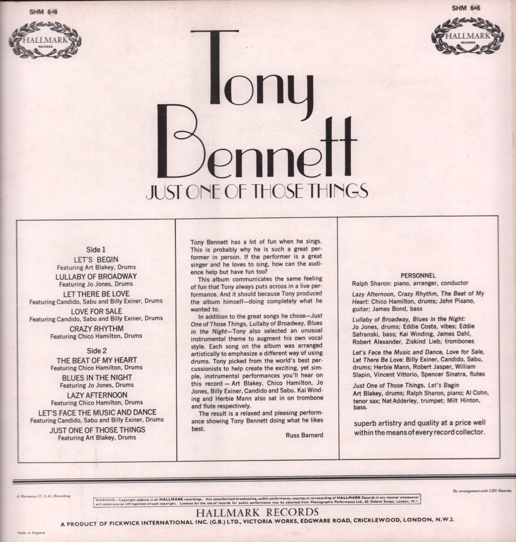 Tony Bennett - Just One Of Those Things - Lp