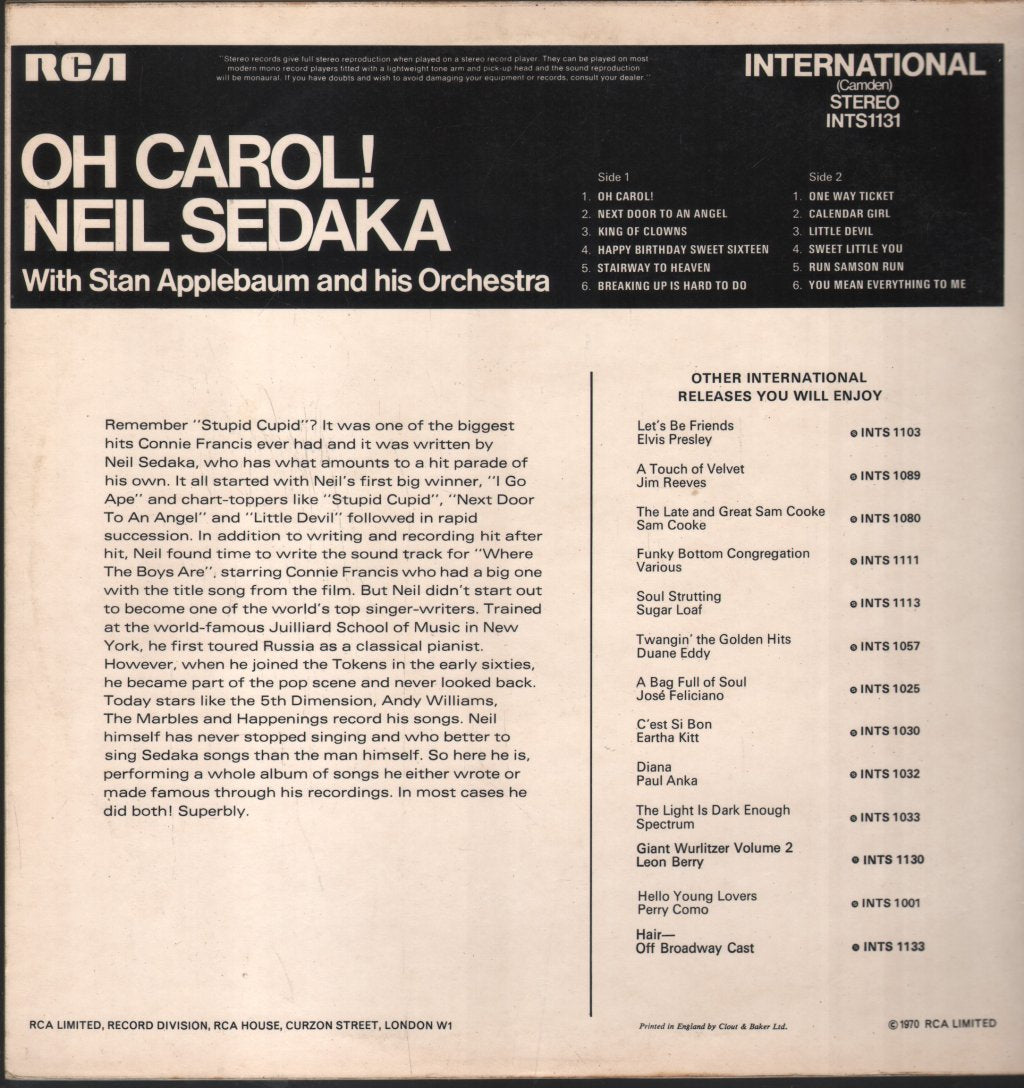 Neil Sedaka - Oh Carol - Lp