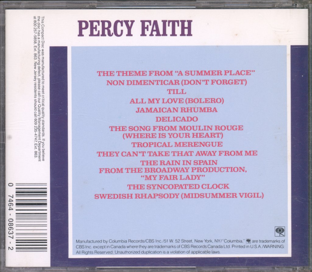 Percy Faith - Percy Faith's Greatest Hits - Cd